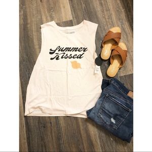 Amuse Society light pink graphic muscle tee size L